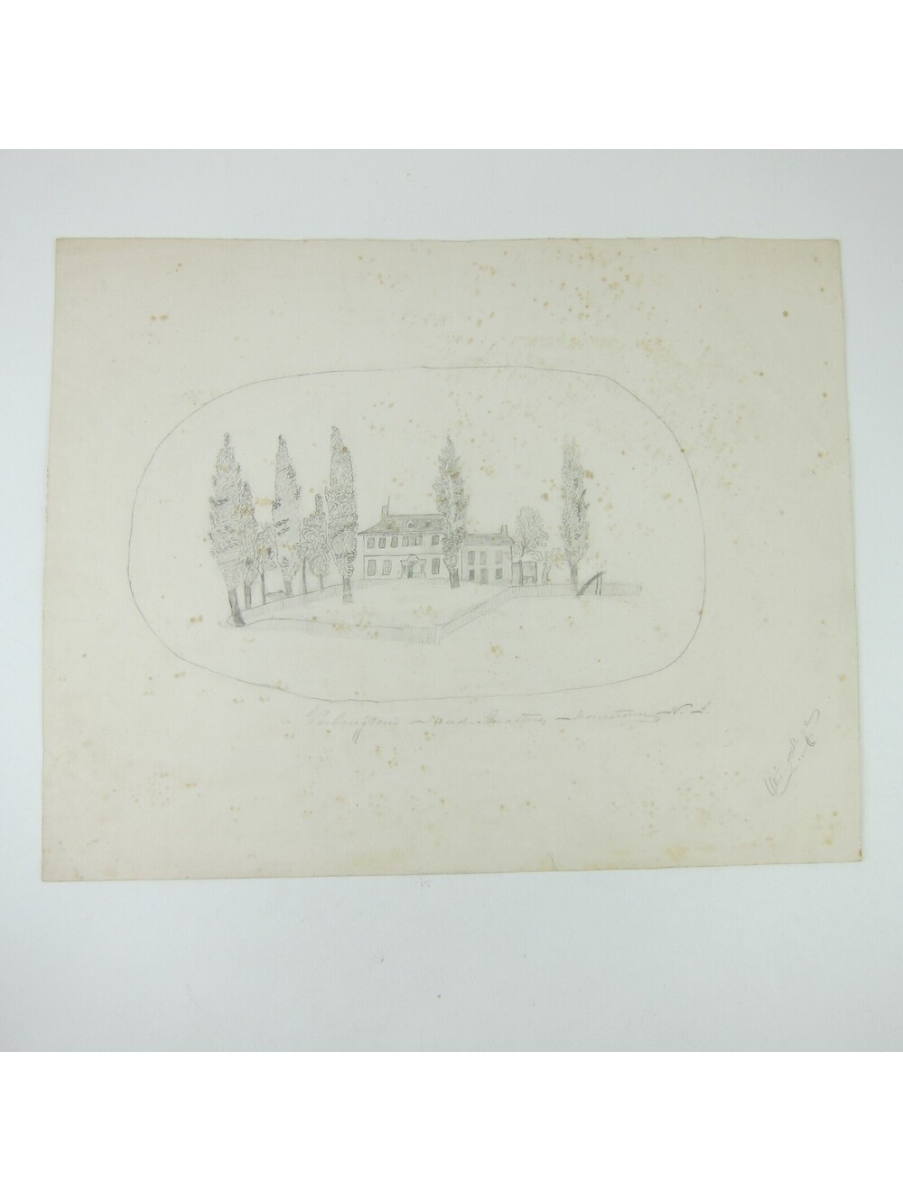 Antique Sketch Ford Mansion Washington Headquarters Morristown NJ Pencil Drawing